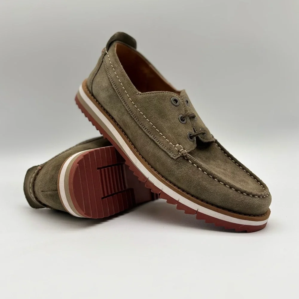 Clarks Mens Olive Green Suede Boat Shoes MocToe‎ Wedge Sole 261577597075 Size8.5